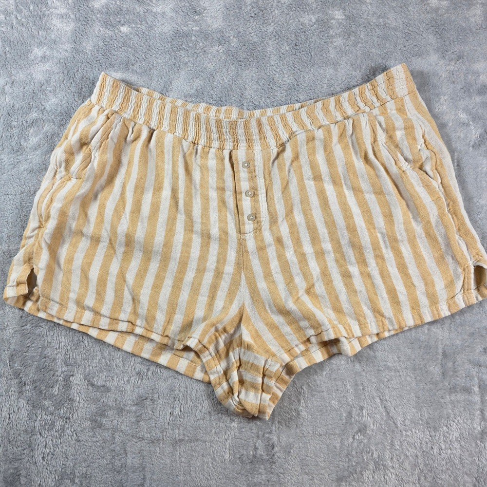 Abercrombie & Fitch Womens Size Med Yellow Striped Sleep Shorts Elastic Waist